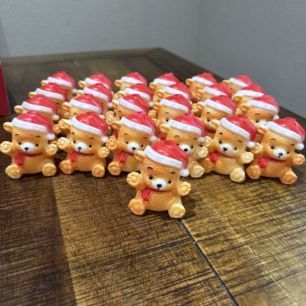 Lot of 25 Vtg‎ Christmas Around the World Blow Mold Teddy Bears w/Santa Hats
